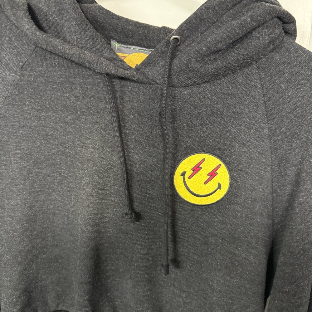 Crop Aviator Nation Black Hoodie with Yellow Smiley - Picture 4 of 6